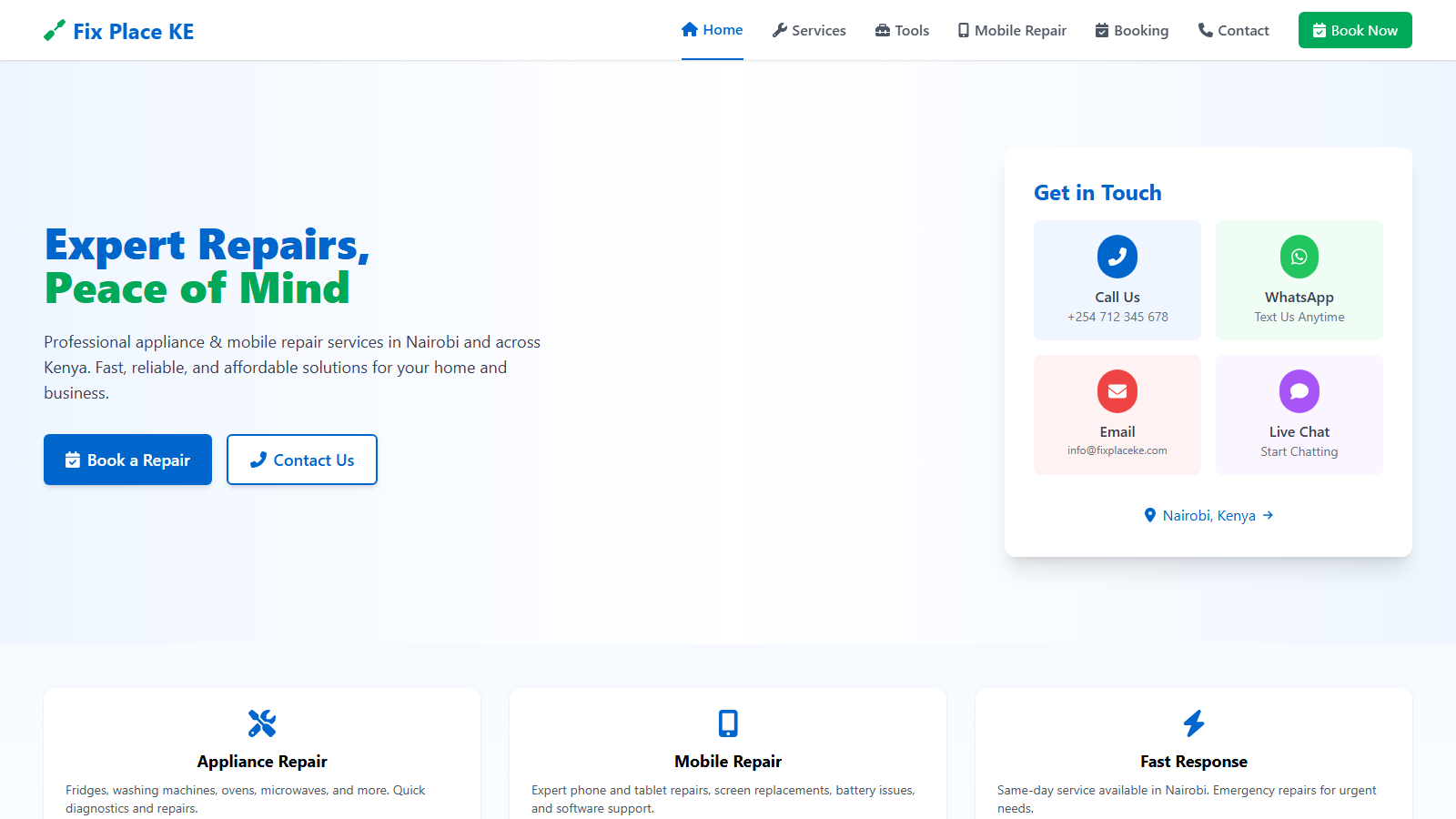 Fix Place Kenya repair services homepage