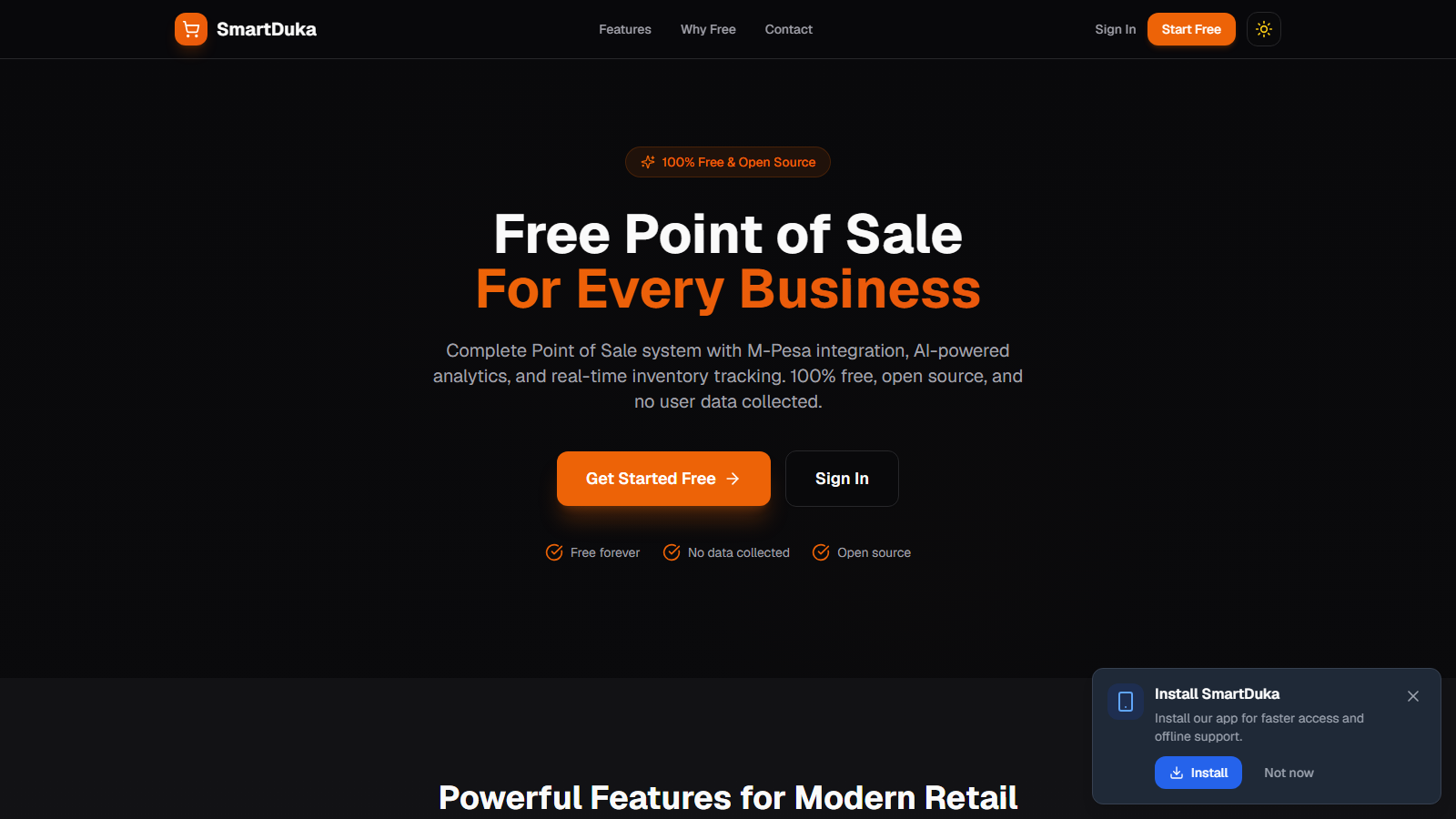 SmartDuka point-of-sale landing page